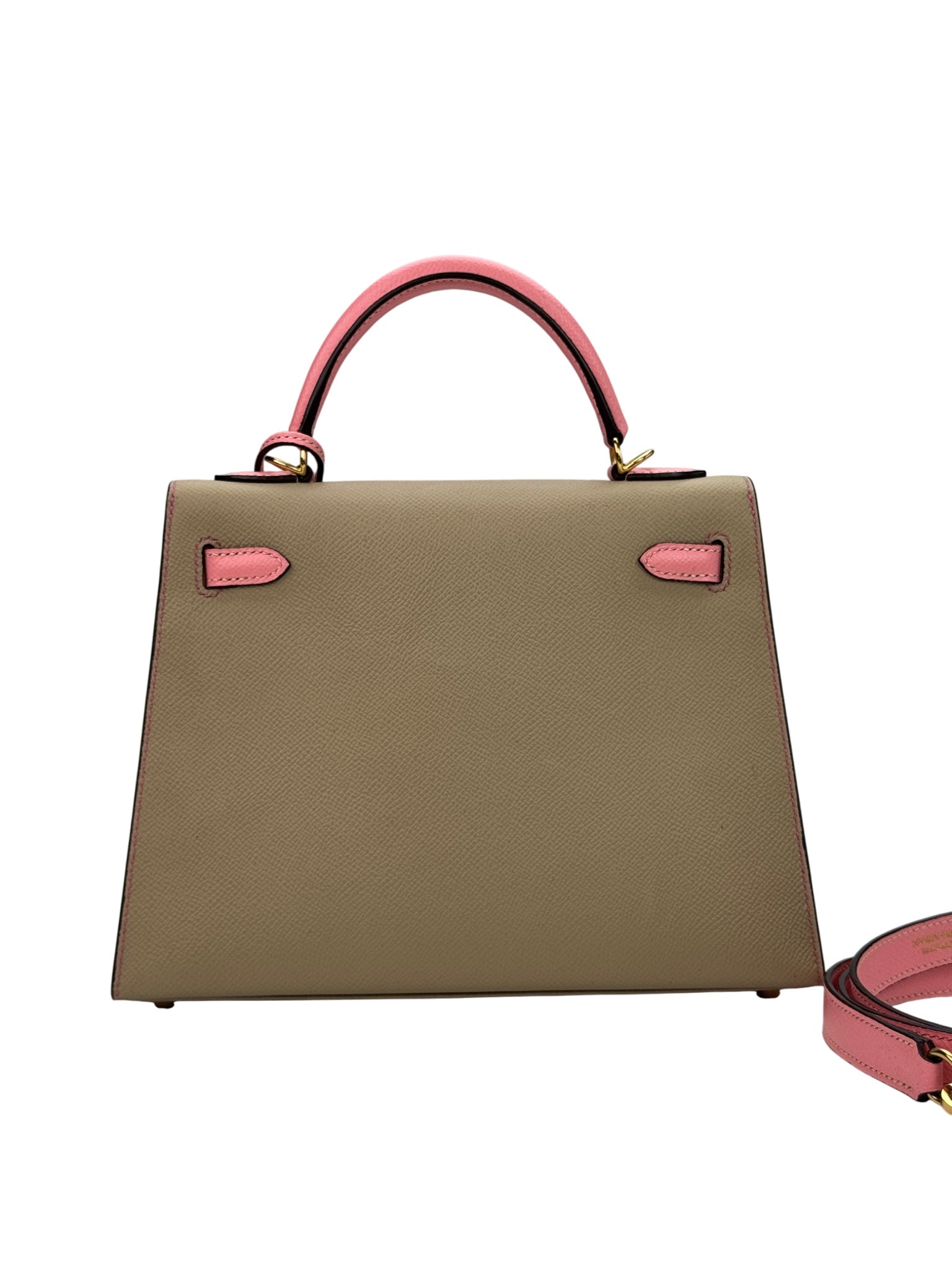 Back view of structured 25 cm leather handbag sample