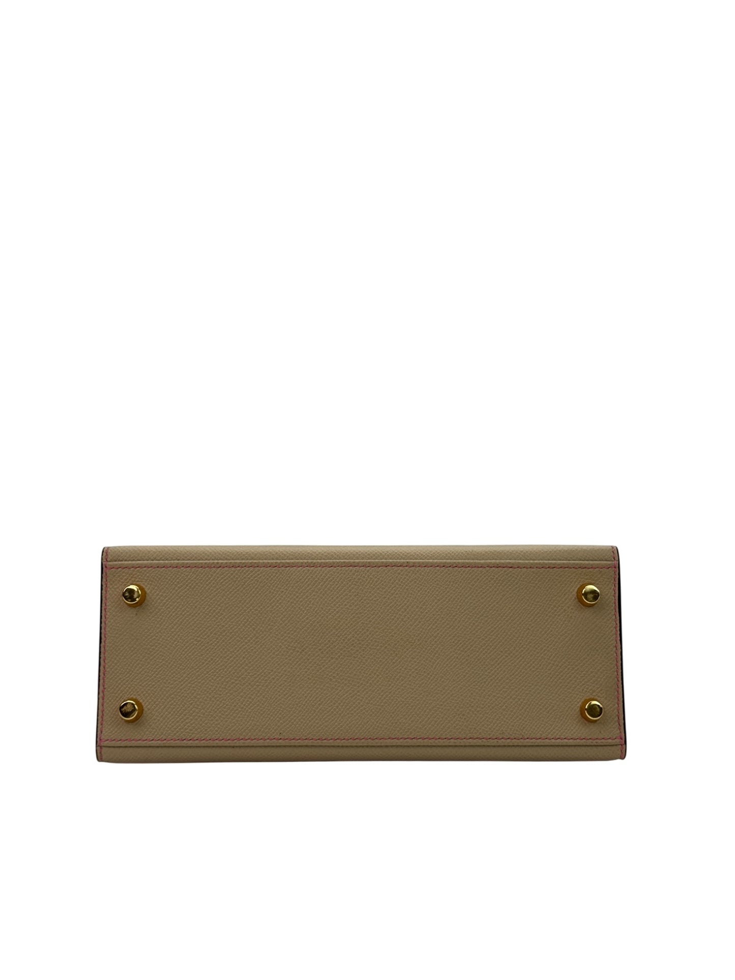 Bottom view of handmade structured leather handbag