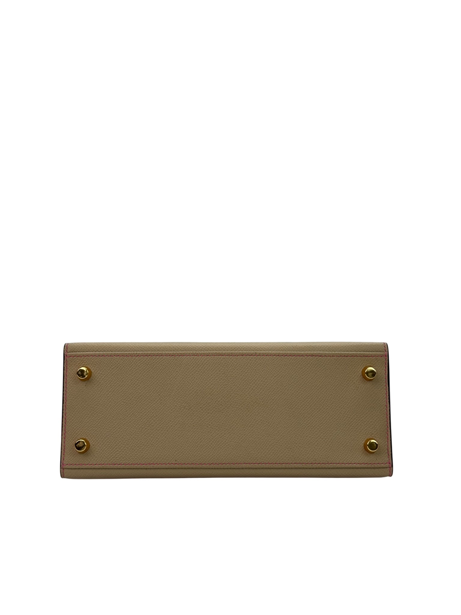 Bottom view of handmade structured leather handbag