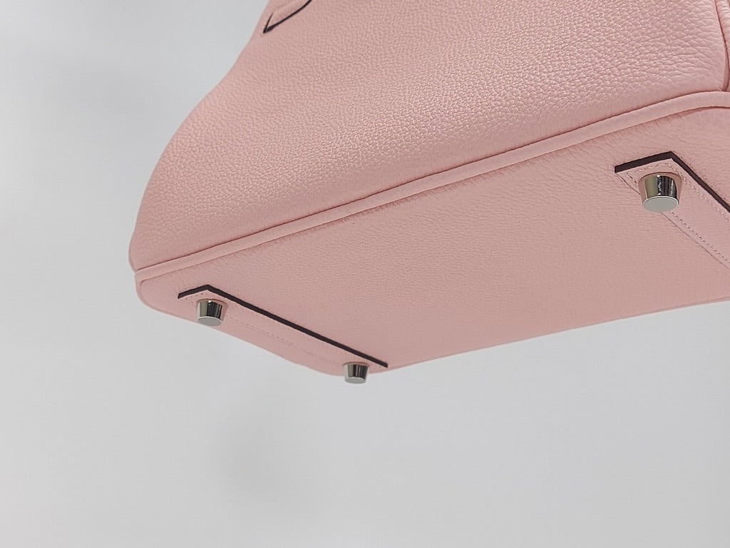 Bottom view of structured handmade leather bag