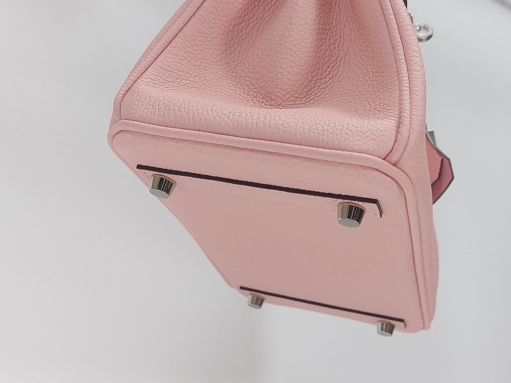 Bottom view of structured handmade leather bag