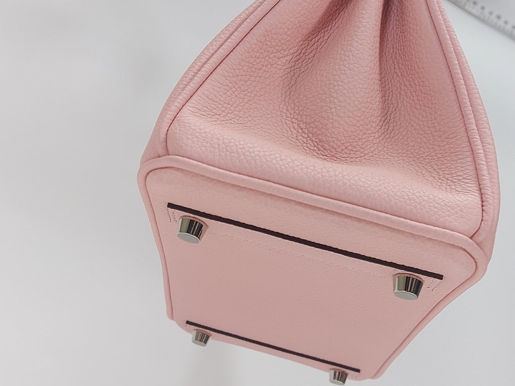 Bottom view of structured handmade leather bag
