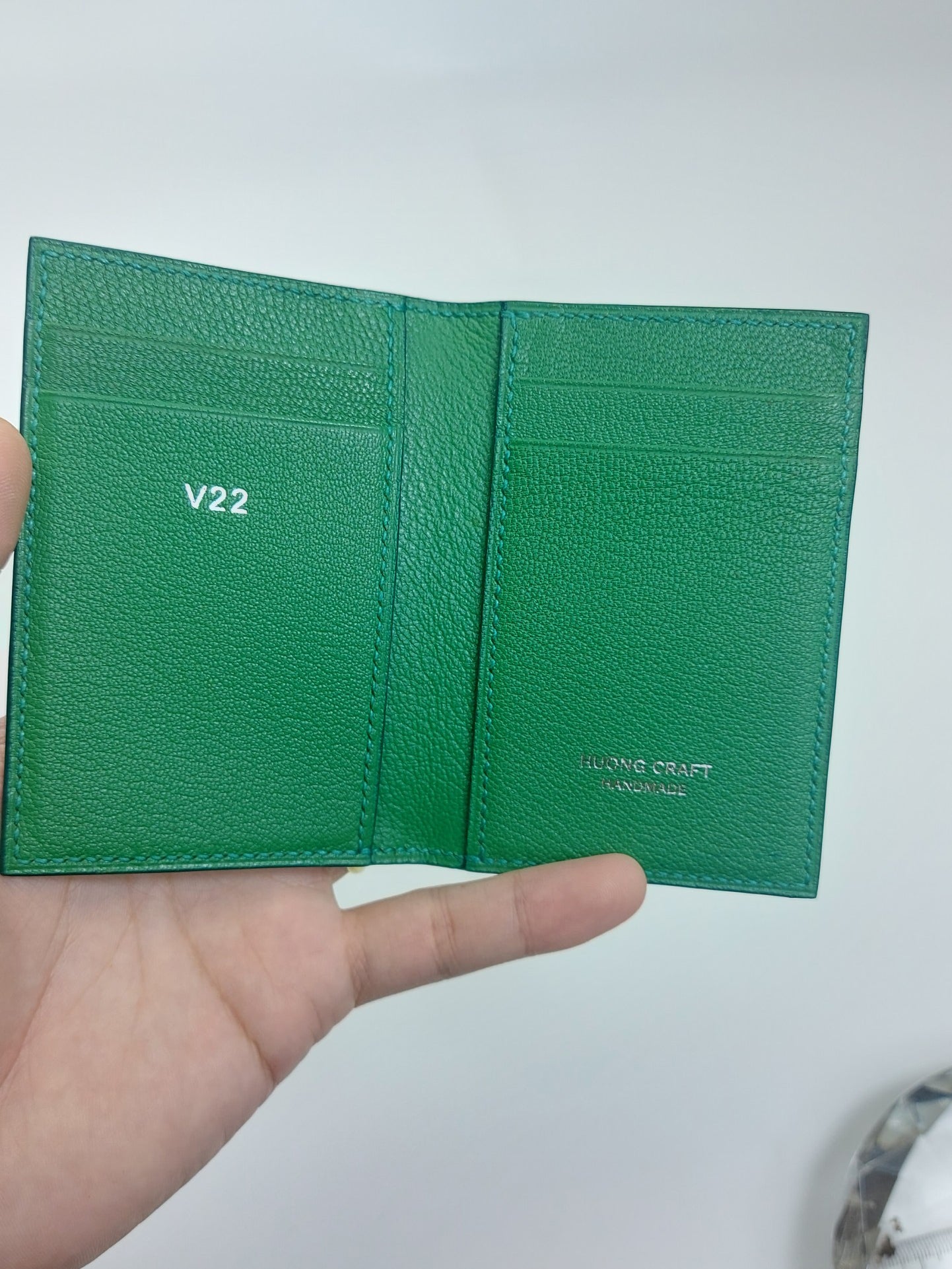 Green alran sully goatskin slim wallet