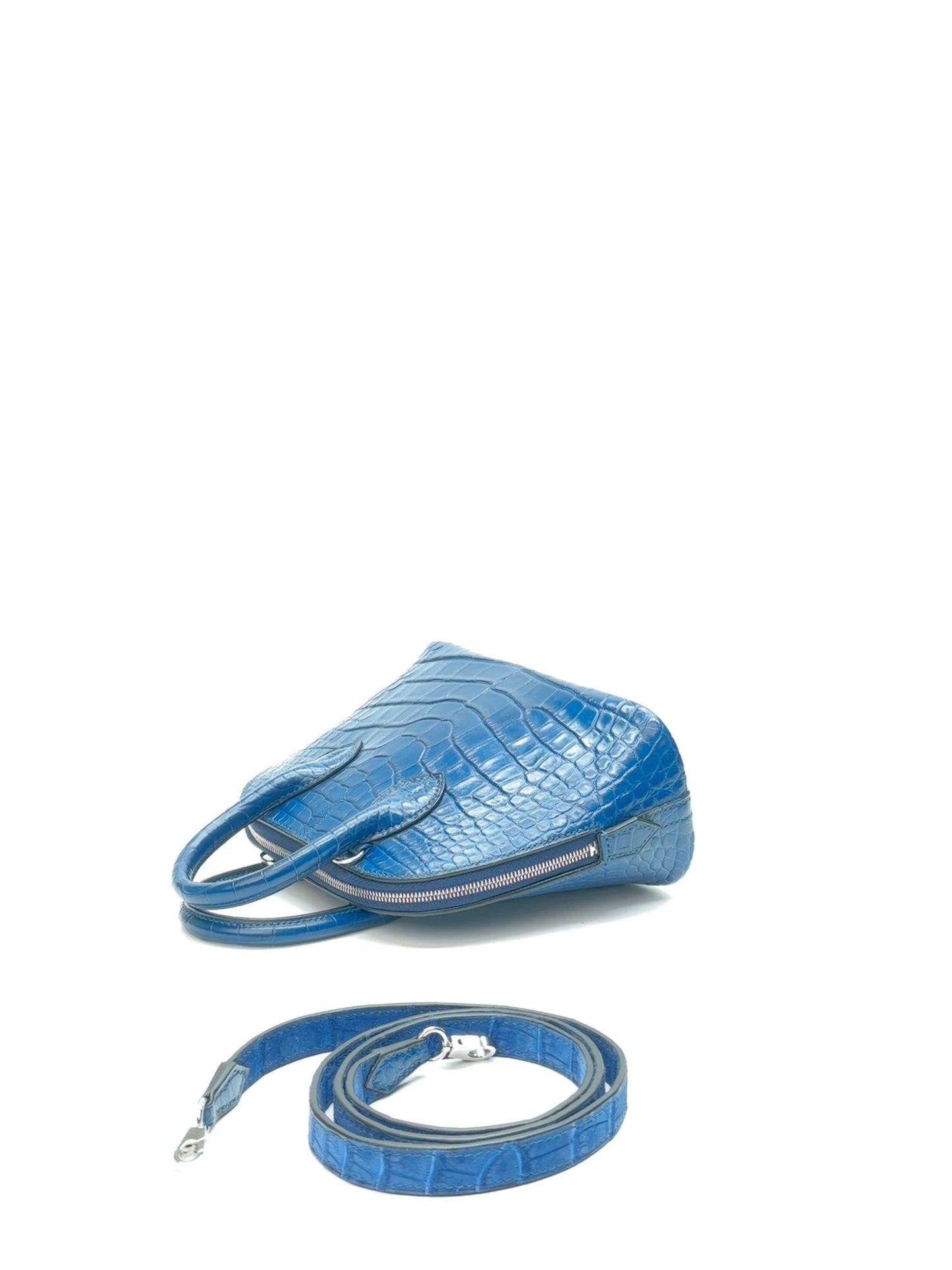 Mini dome-shaped zip leather bag front view