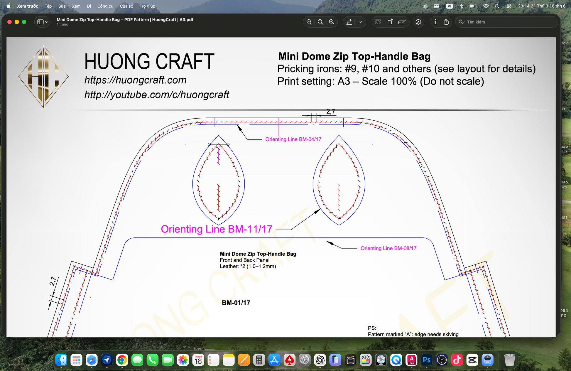 Mini dome zip top-handle bag PDF pattern A3