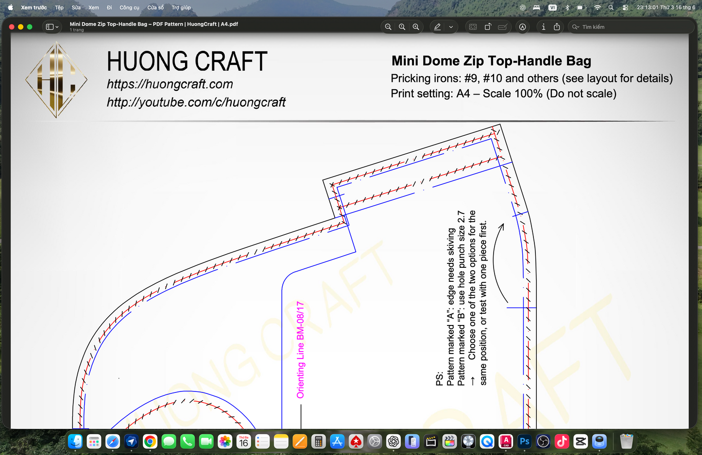 Mini dome zip top-handle bag PDF pattern A4