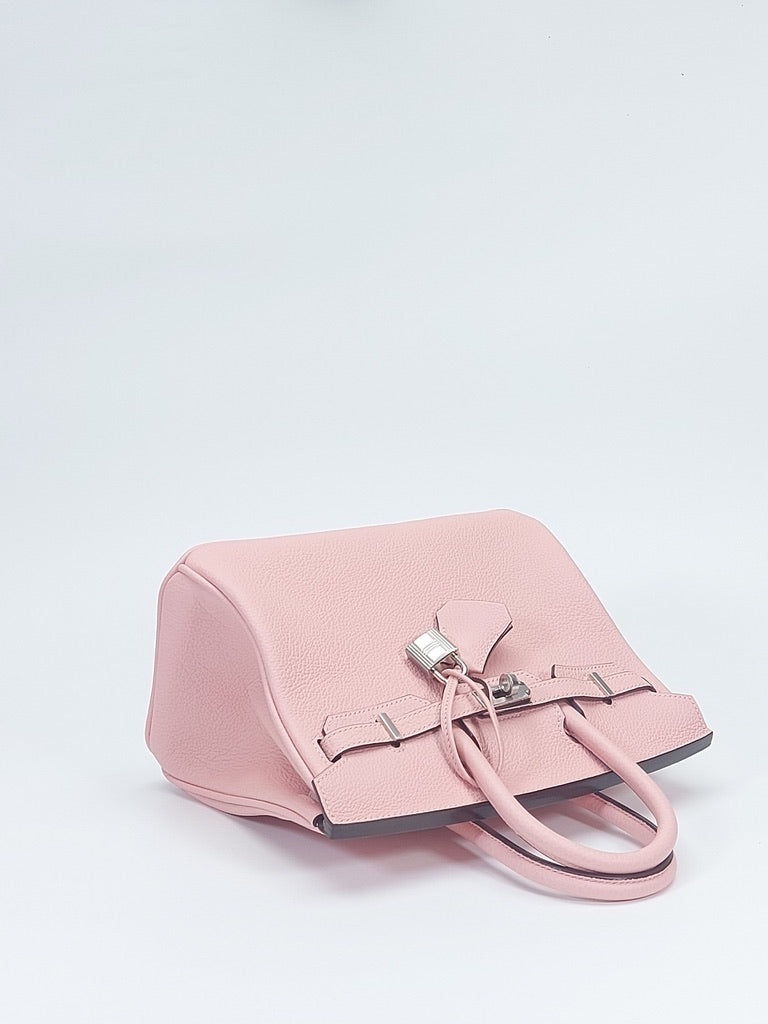 Pink structured 25 cm belted top-handle leather bag front view