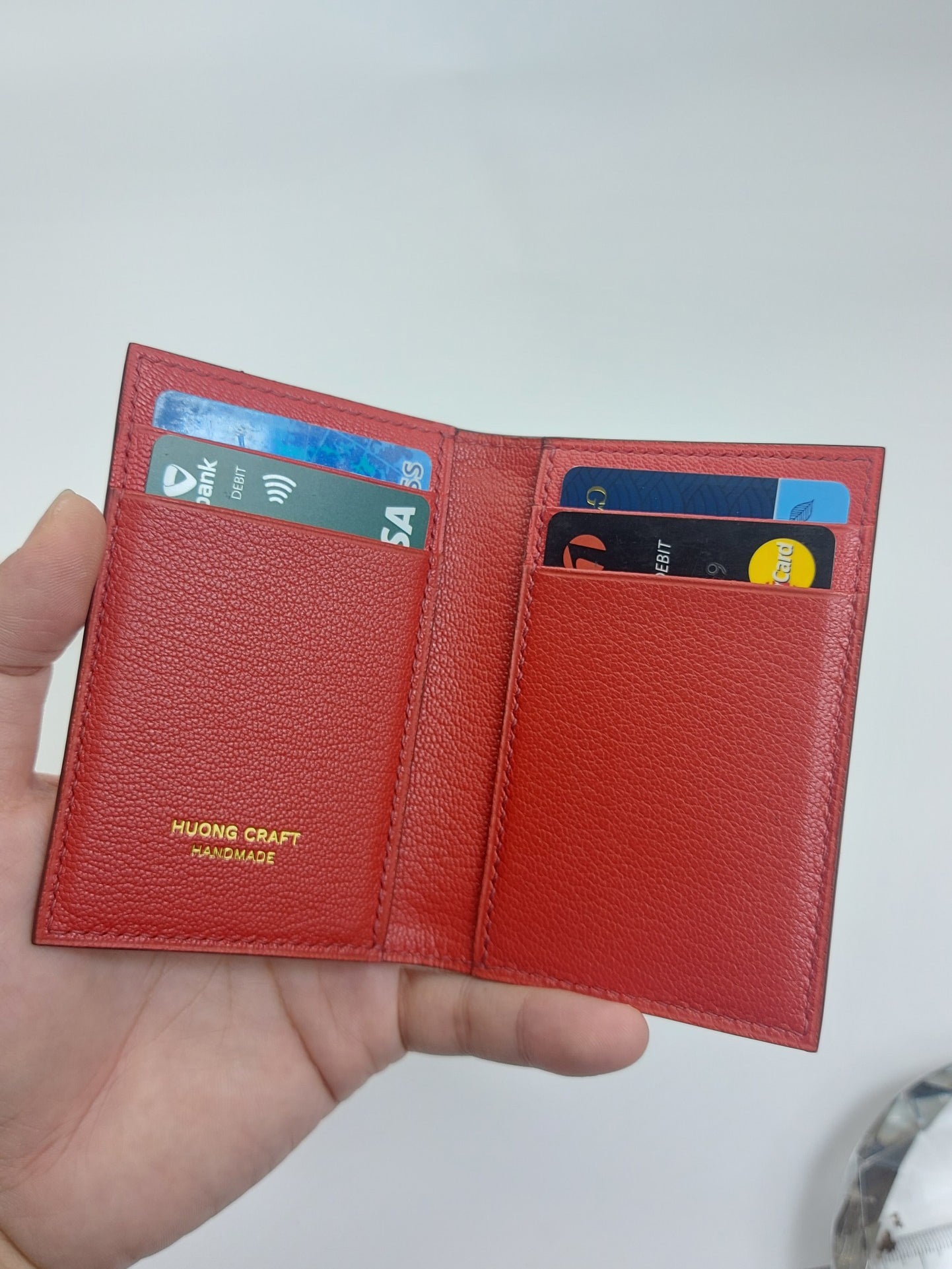 Red goatskin slim wallet