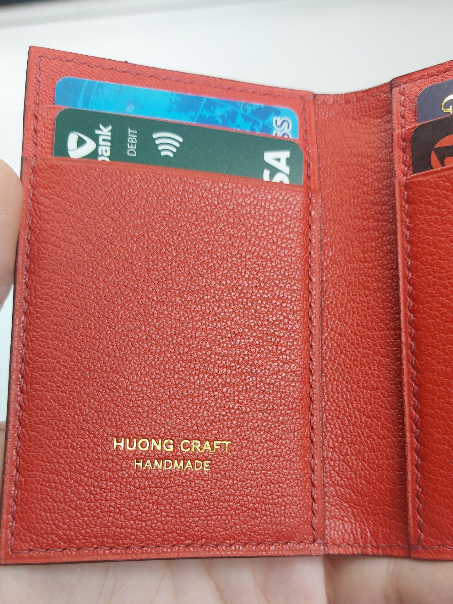 Red goatskin slim wallet