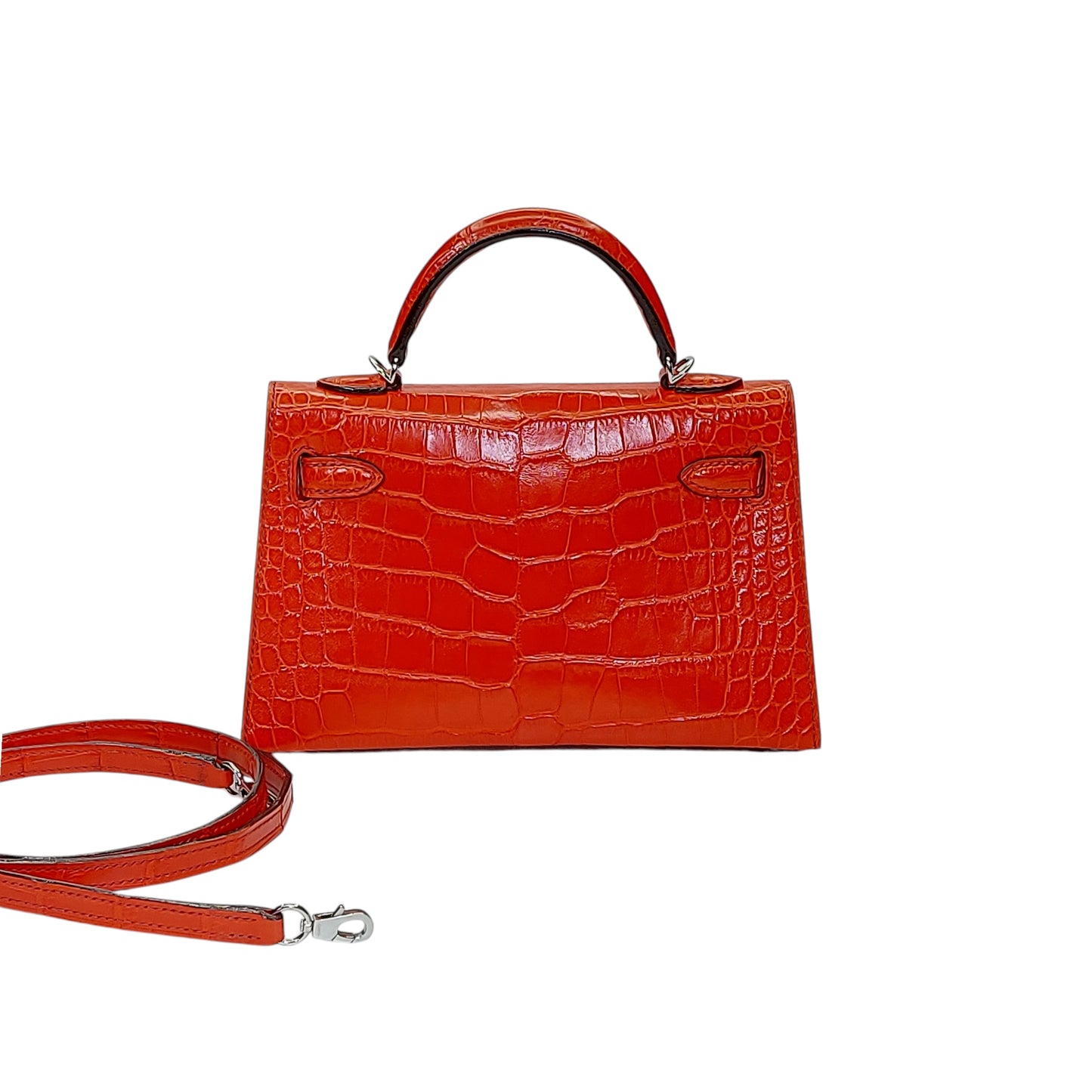 mini trapezoid top handle bag back view