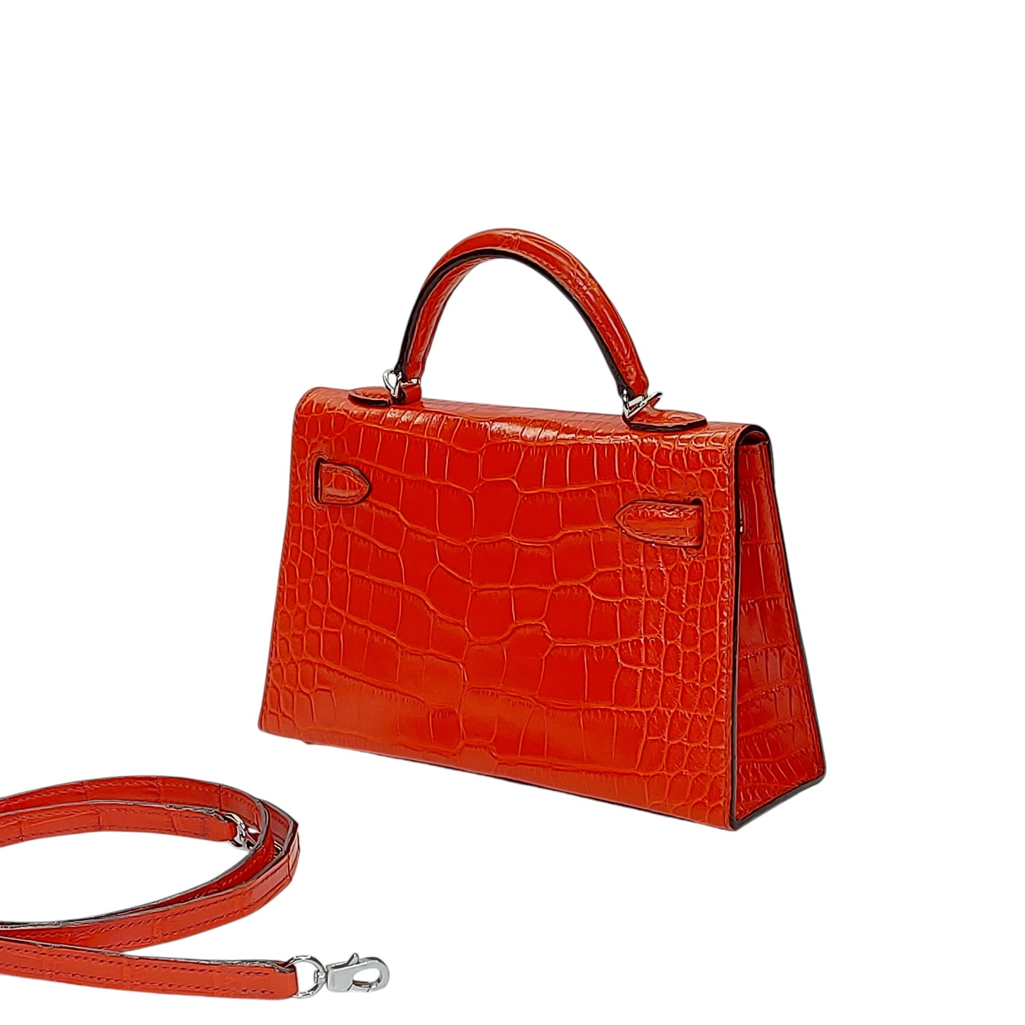 mini trapezoid top handle bag side view